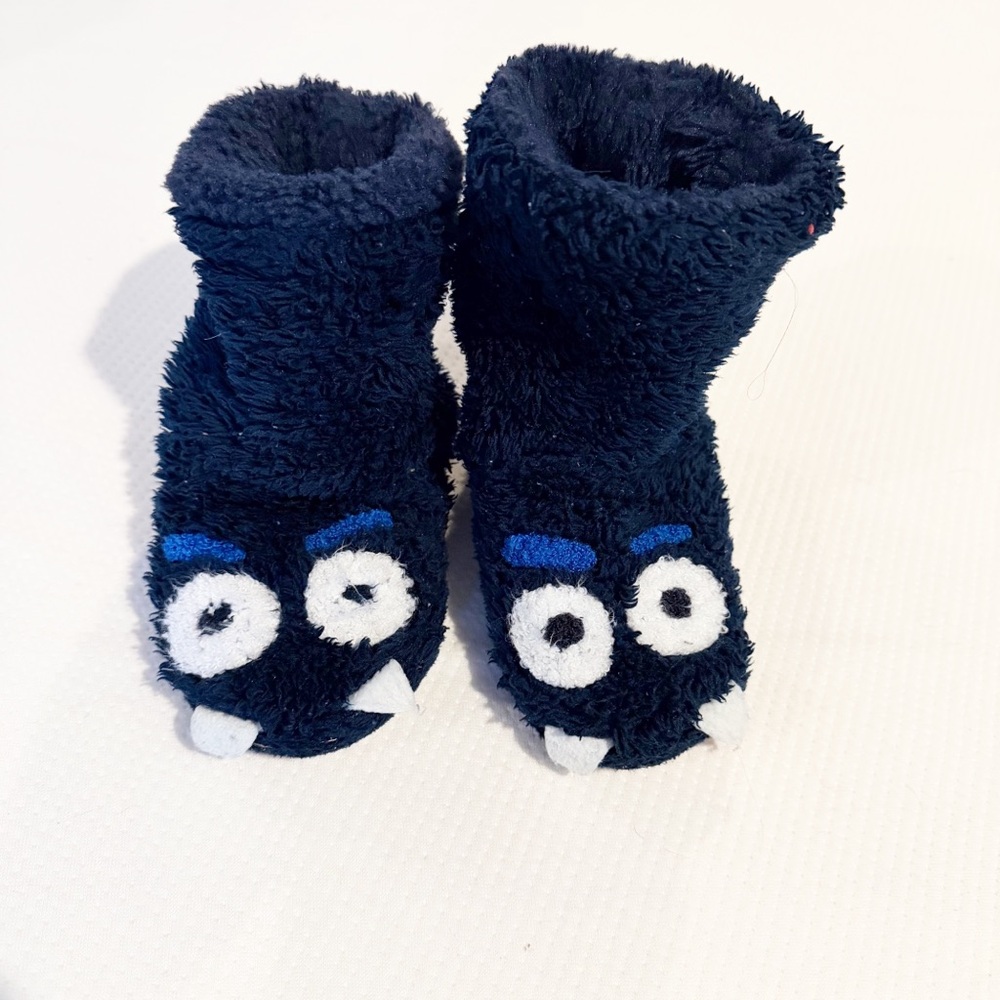 Mini Boden Navy Monster Kids Slippers Size 8